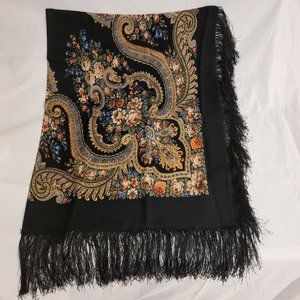 Vintage floral fringe shawl scarf